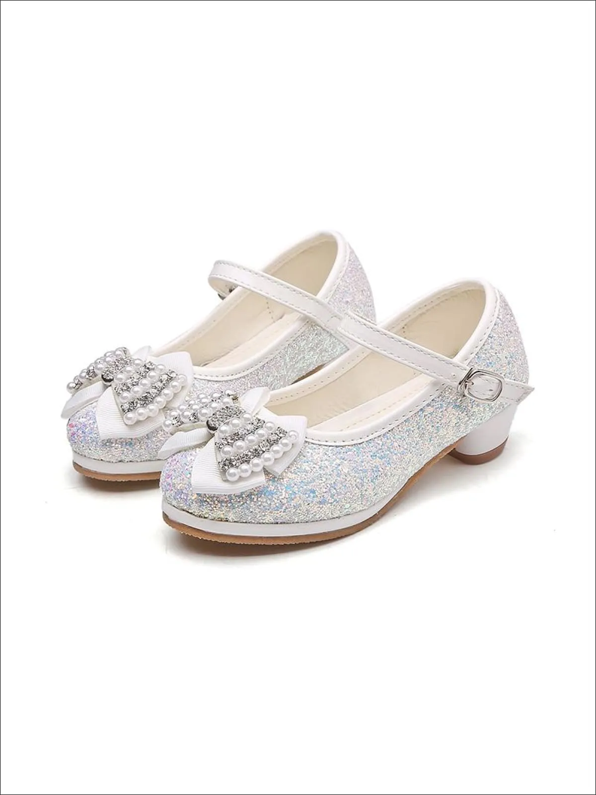 Girls Glitter Bow Tie Pearl Embellished Princess Shoes By Liv and Mia