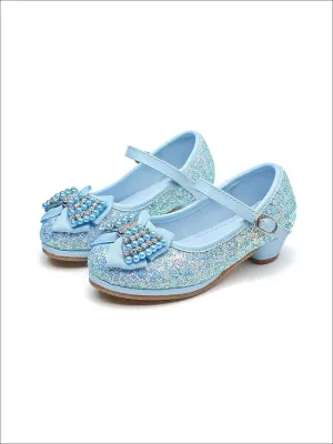Girls Glitter Bow Tie Pearl Embellished Princess Shoes By Liv and Mia