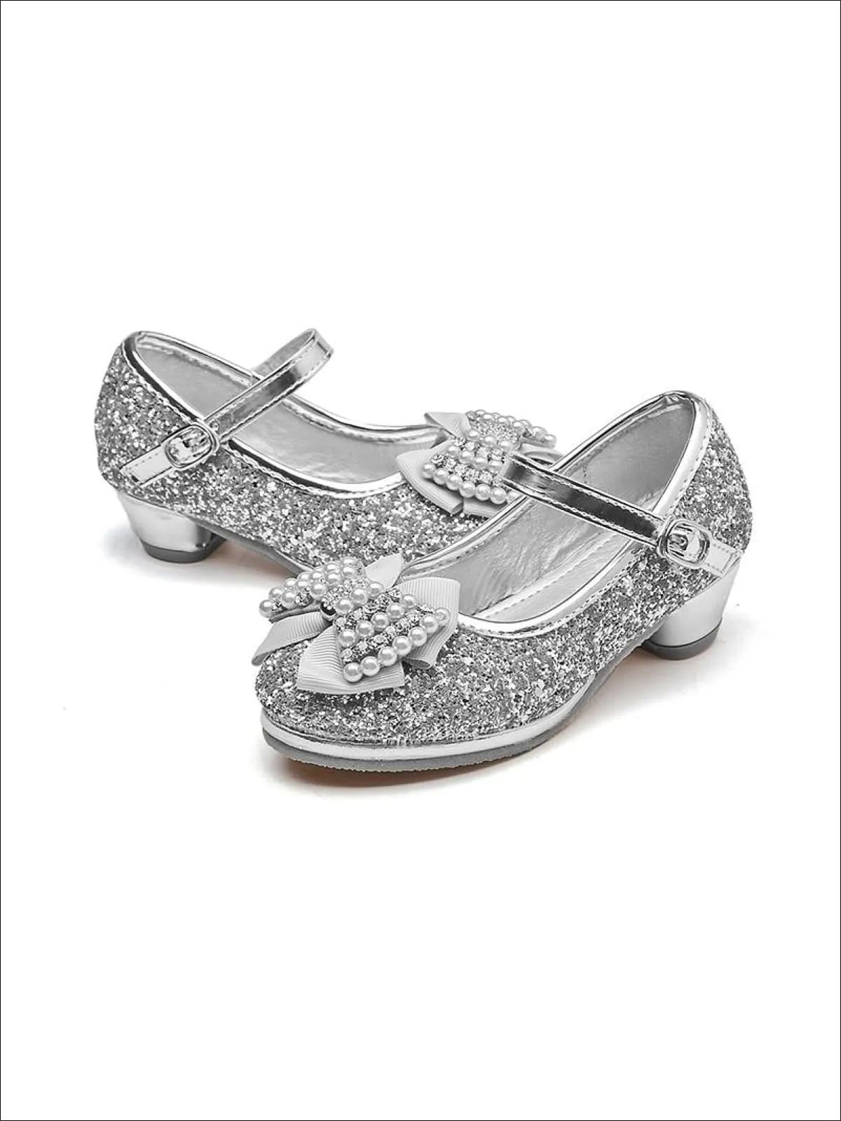 Girls Glitter Bow Tie Pearl Embellished Princess Shoes By Liv and Mia