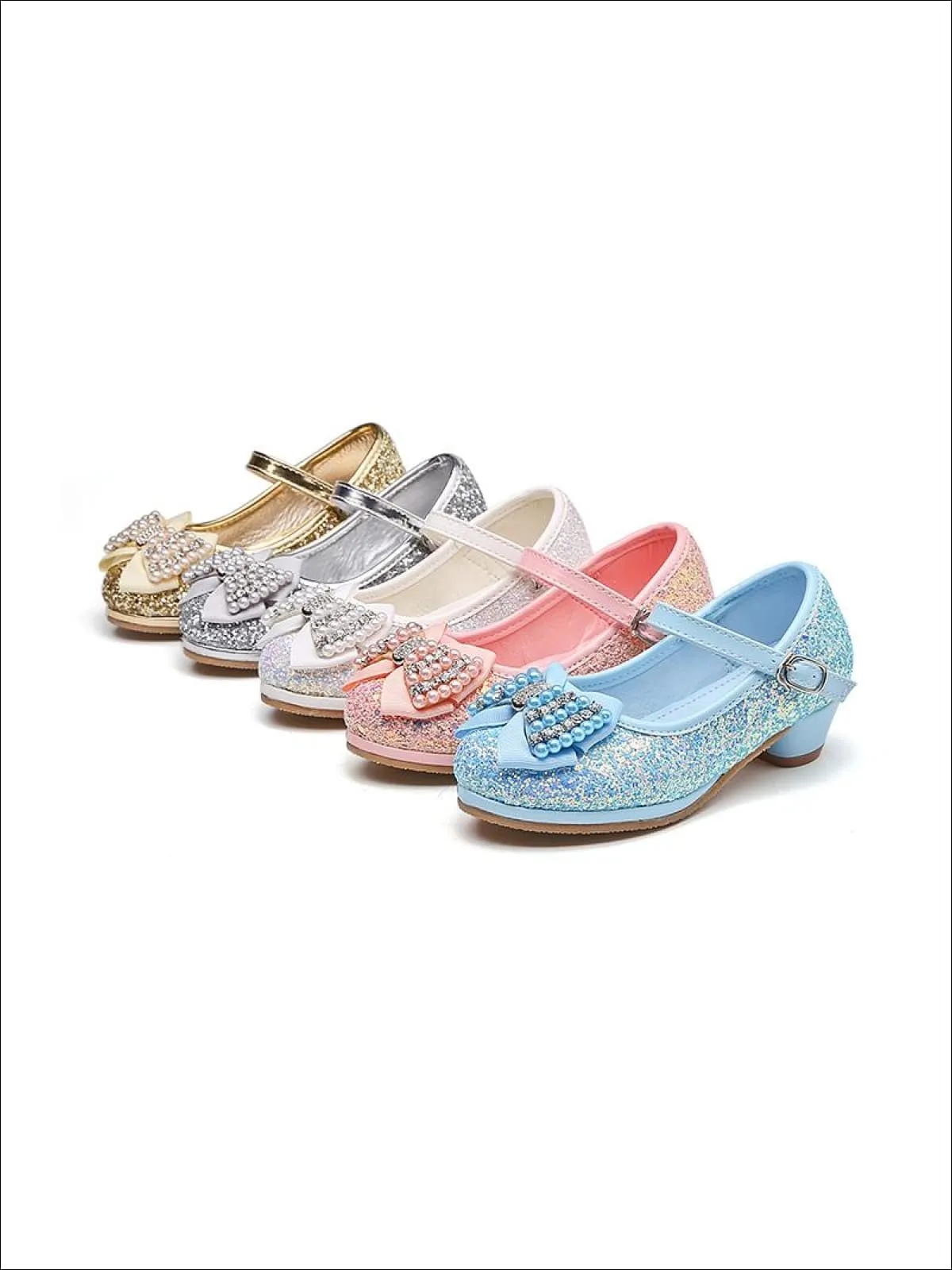 Girls Glitter Bow Tie Pearl Embellished Princess Shoes By Liv and Mia