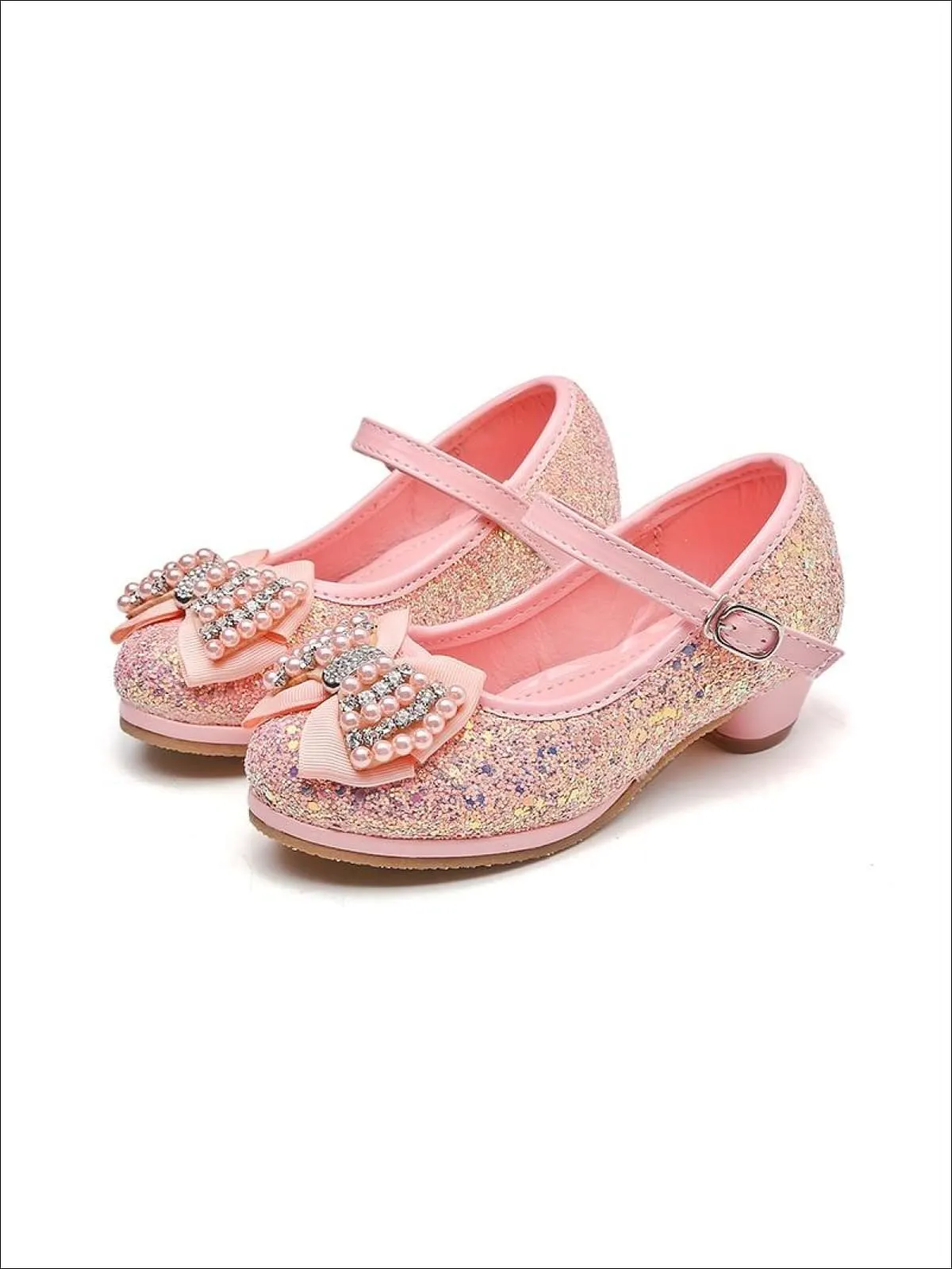 Girls Glitter Bow Tie Pearl Embellished Princess Shoes By Liv and Mia