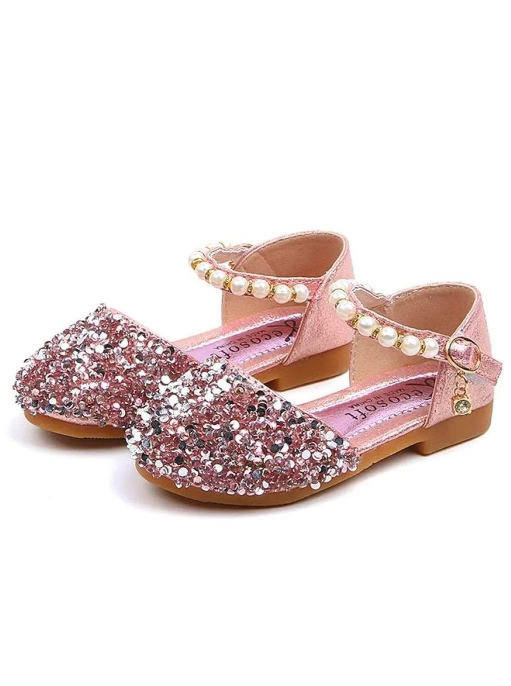 Girls Glitter Pearl Strap Dressy Flats Shoes By Liv and Mia