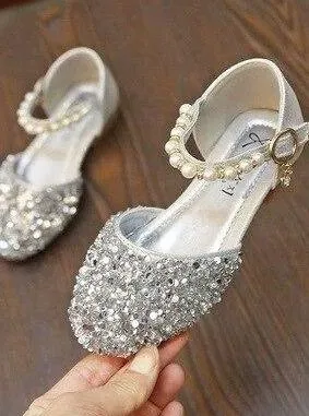 Girls Glitter Pearl Strap Dressy Flats Shoes By Liv and Mia