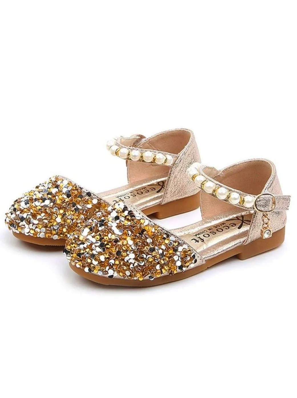 Girls Glitter Pearl Strap Dressy Flats Shoes By Liv and Mia