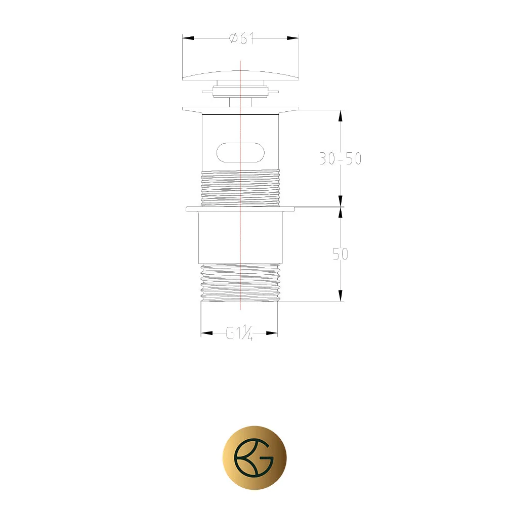 Gold Click Clack Basin Waste, Slotted - Brushed Brass