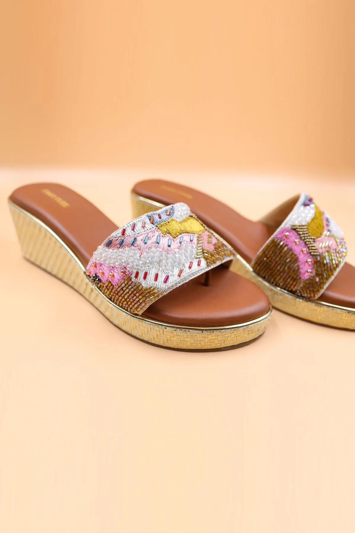 Gold Zardosi Embellished Wedges