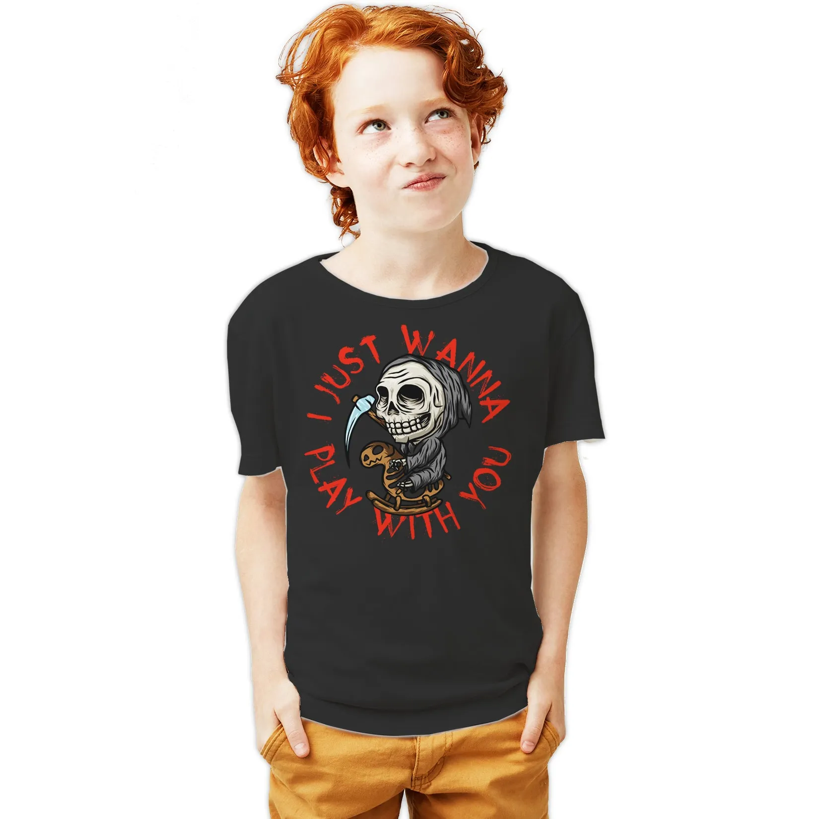 Halloween Horror Grim Reaper Want To Play Scary Retro 80s Youth T-shirt
