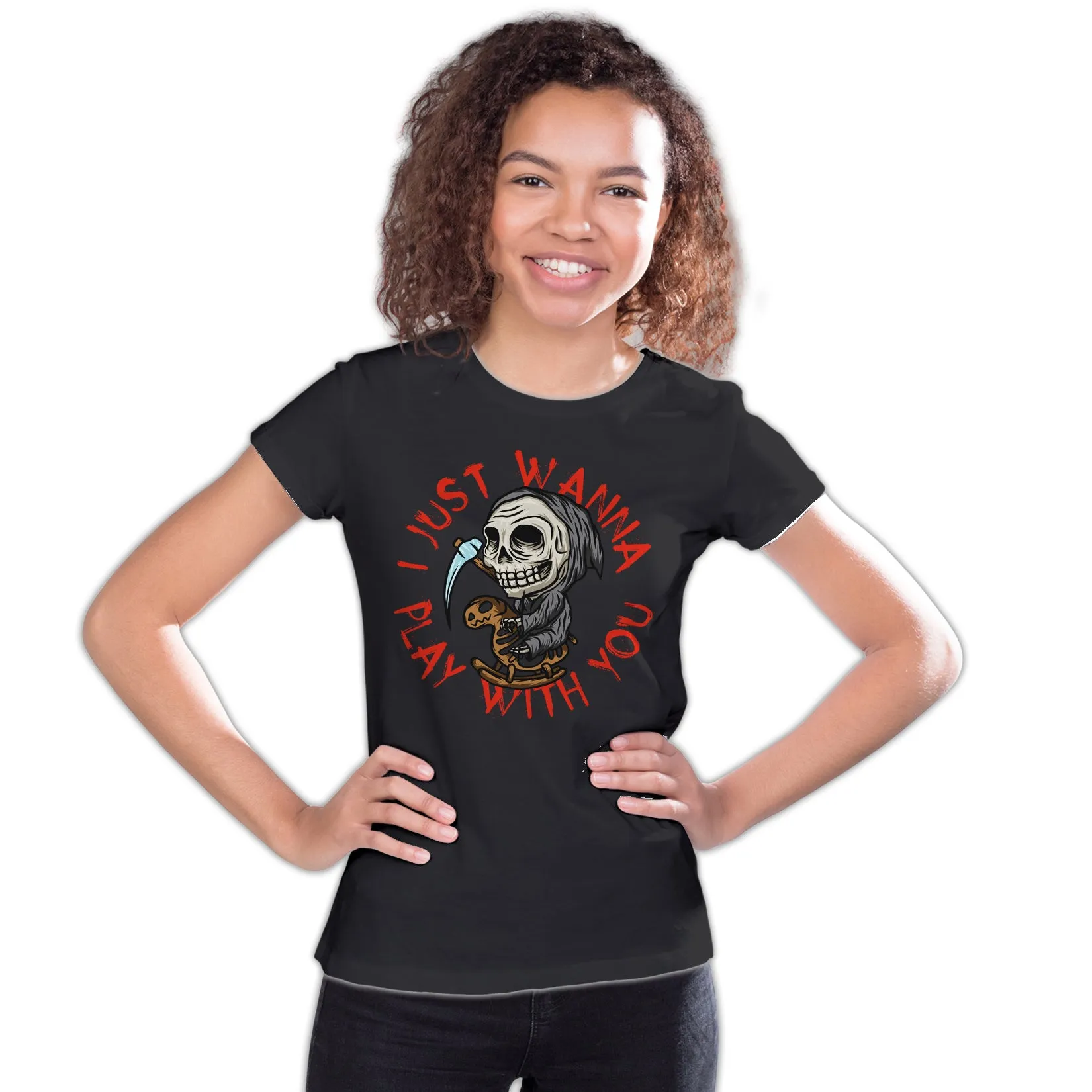 Halloween Horror Grim Reaper Want To Play Scary Retro 80s Youth T-shirt