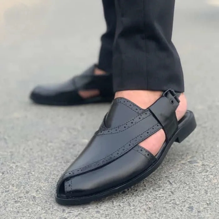 Hedgez Premium Leather Handmade Vintage Black Sandal-320