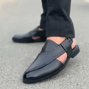 Hedgez Premium Leather Handmade Vintage Black Sandal-320