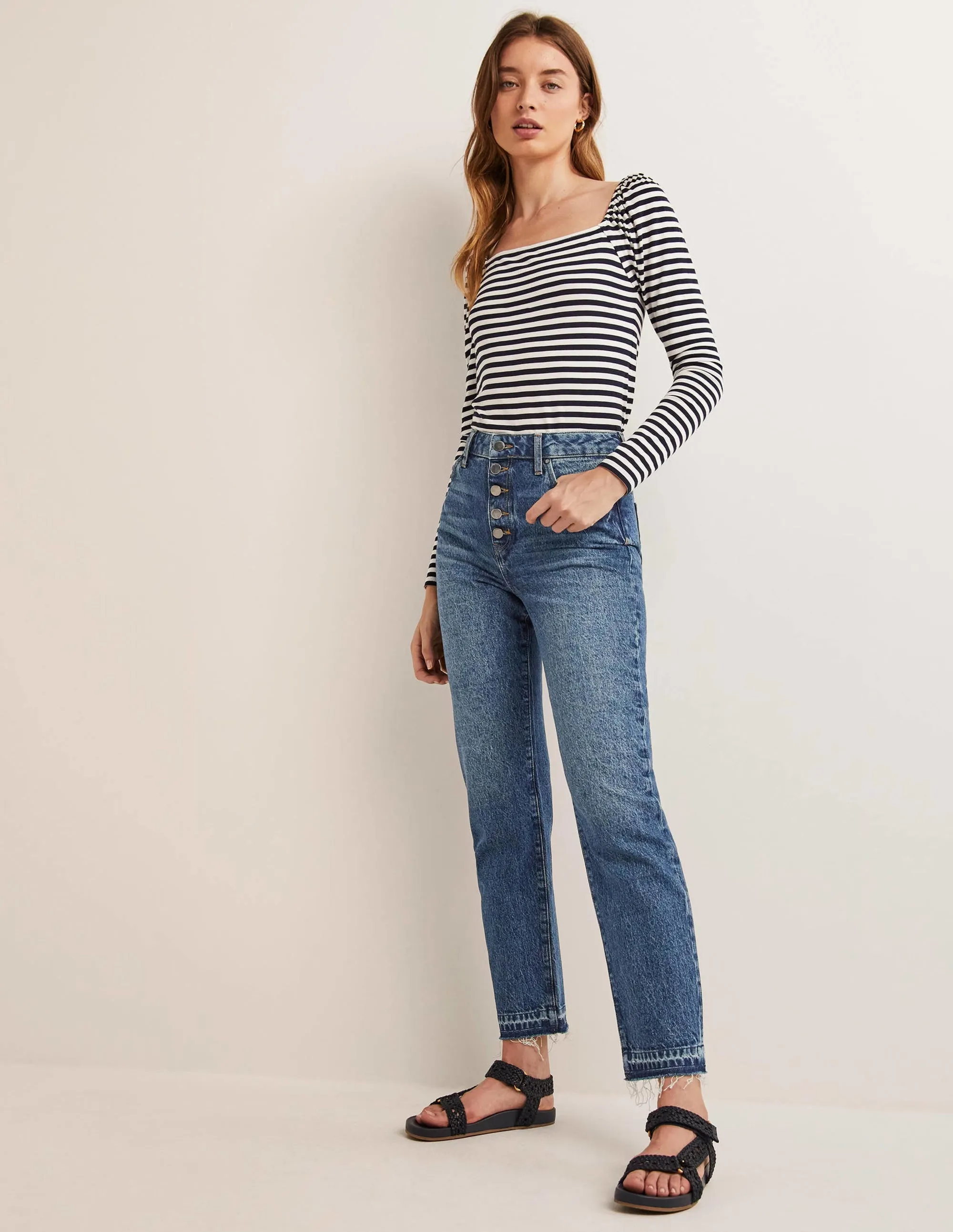 High Rise Straight Leg Jeans-Mid Vintage Tint
