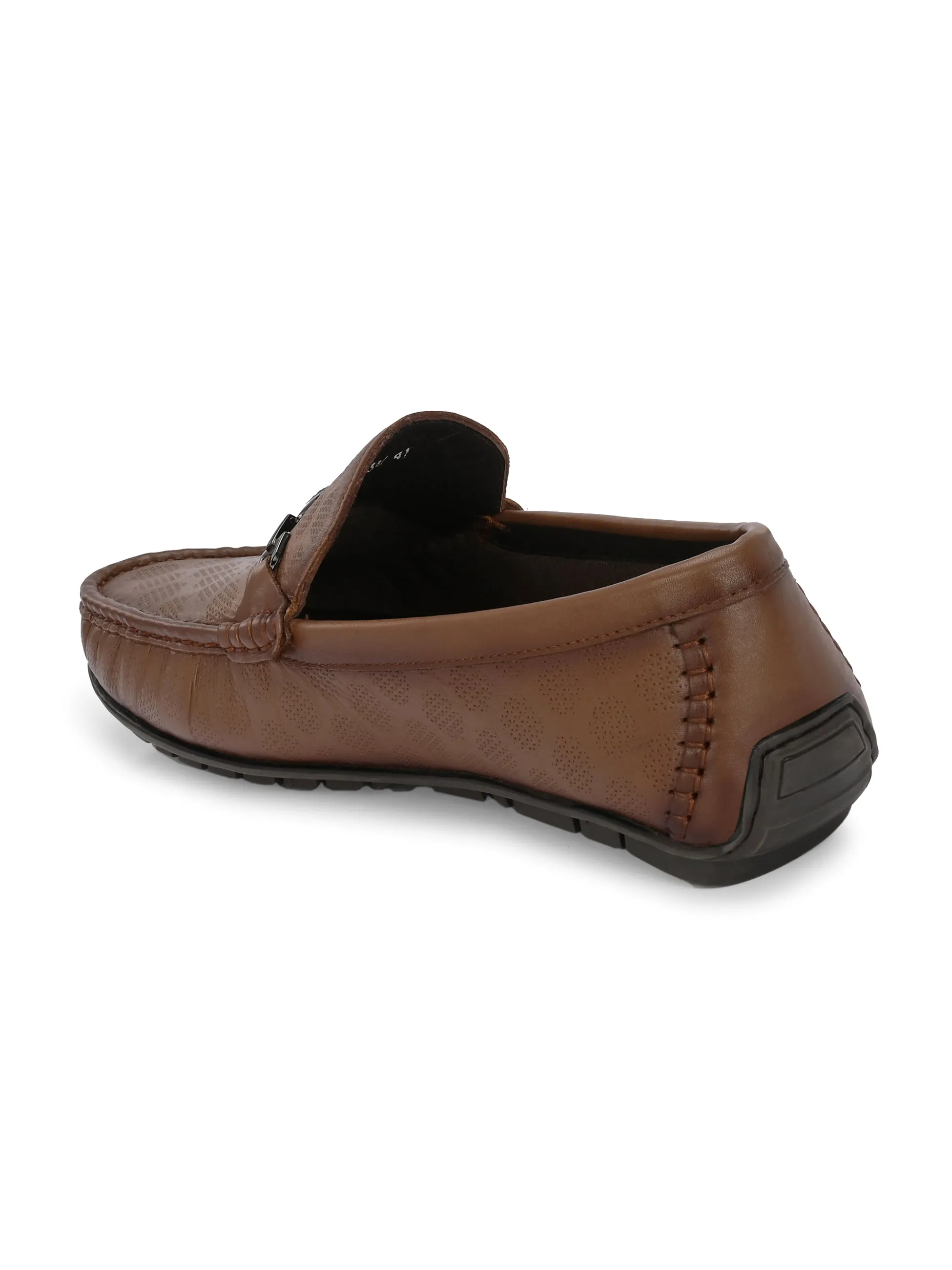 Hitz Men's Tan Leather Slip-On Casual Loafer Shoes