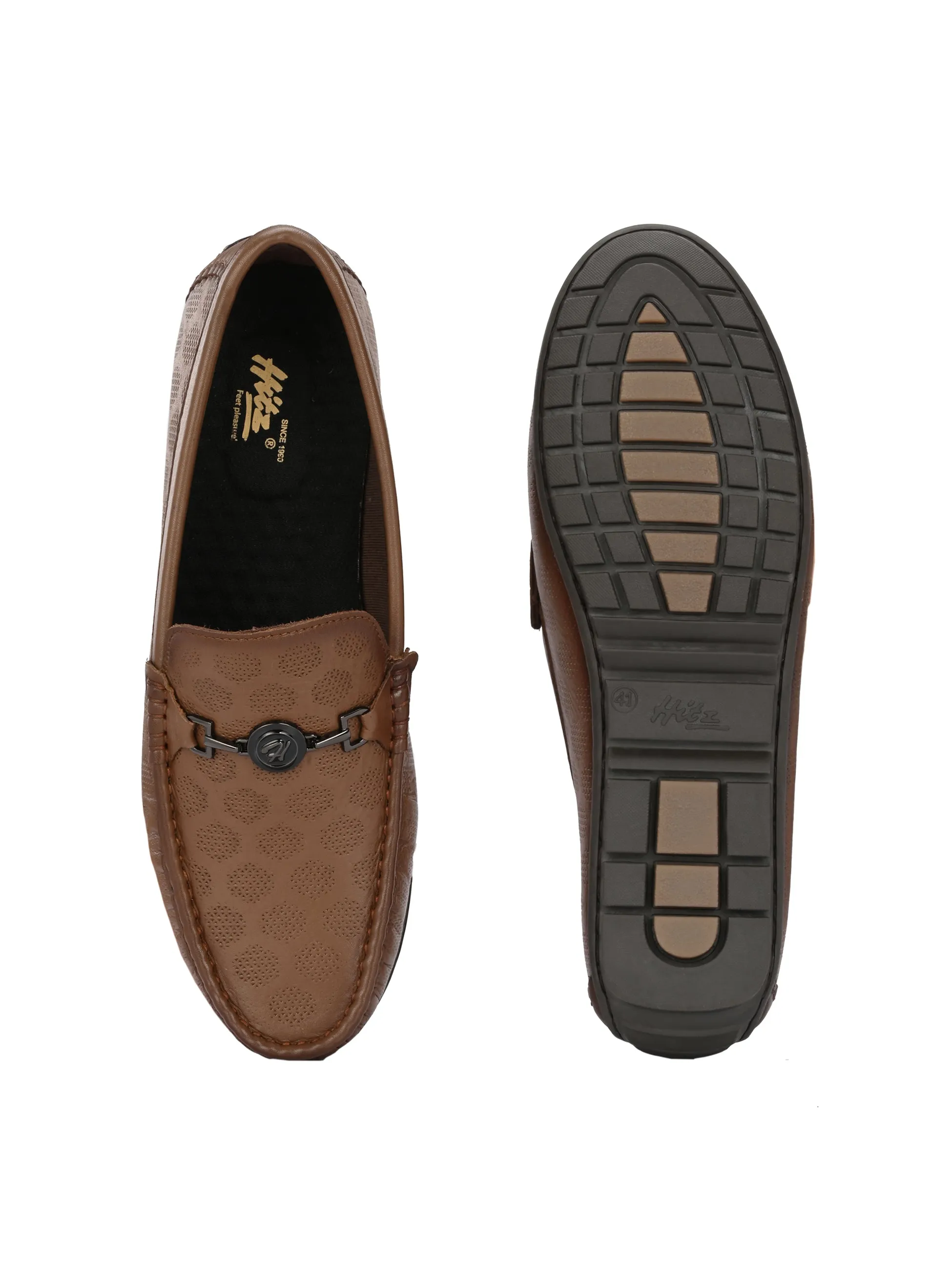 Hitz Men's Tan Leather Slip-On Casual Loafer Shoes