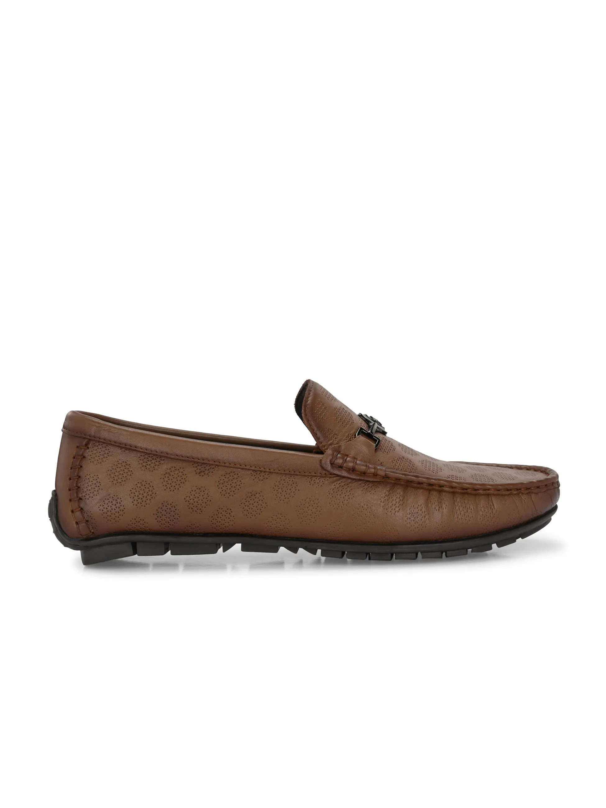 Hitz Men's Tan Leather Slip-On Casual Loafer Shoes