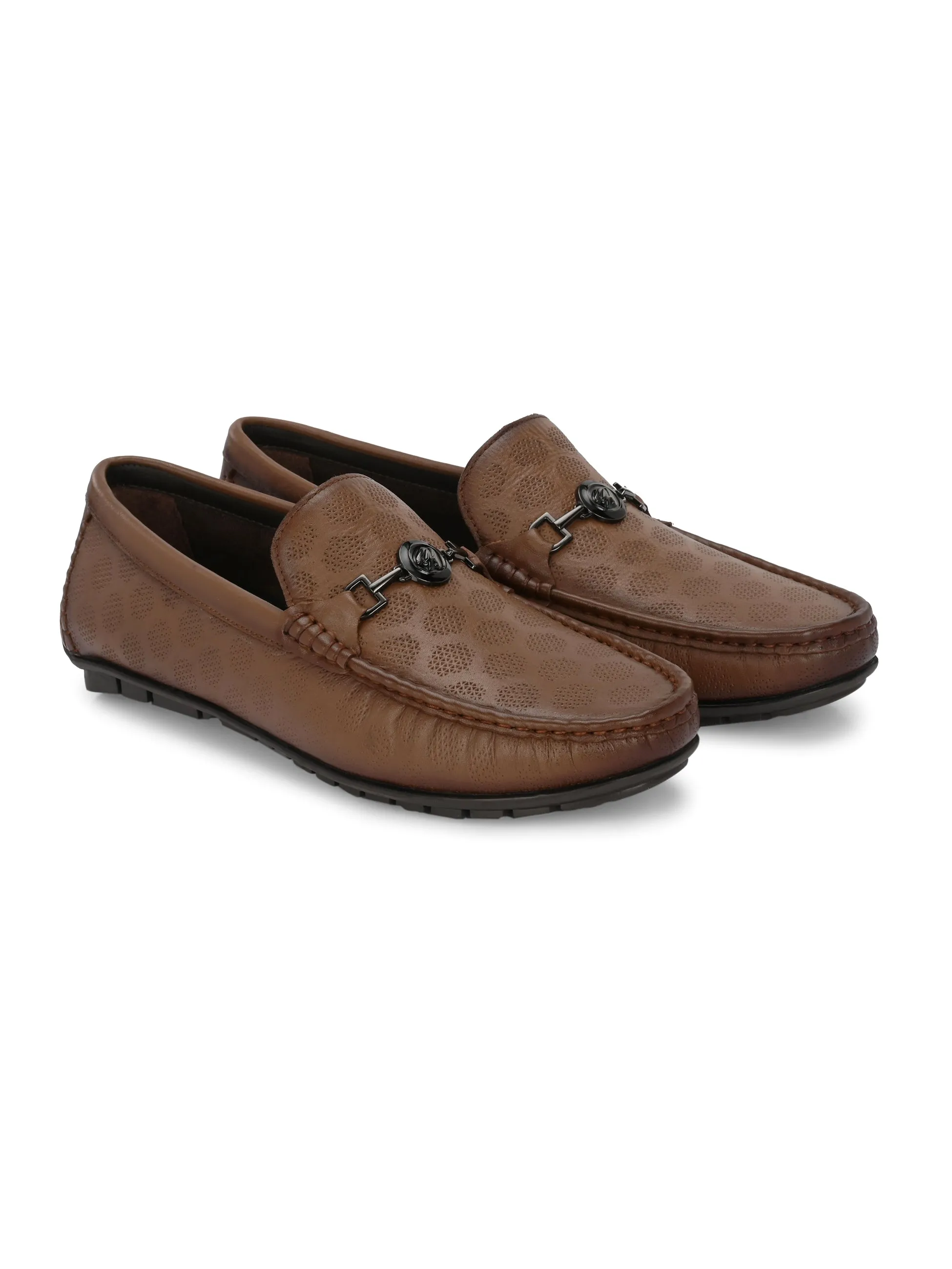 Hitz Men's Tan Leather Slip-On Casual Loafer Shoes