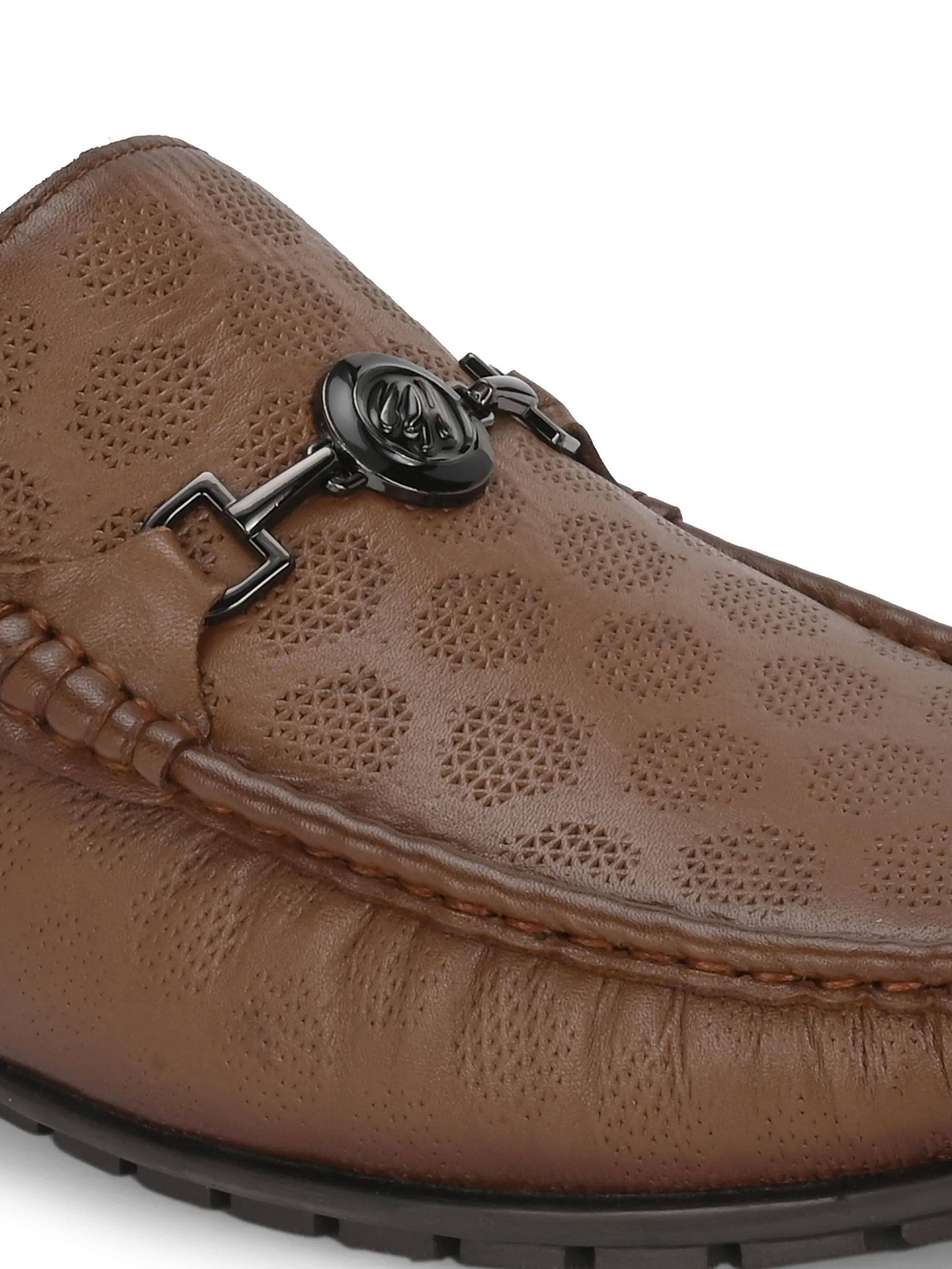 Hitz Men's Tan Leather Slip-On Casual Loafer Shoes