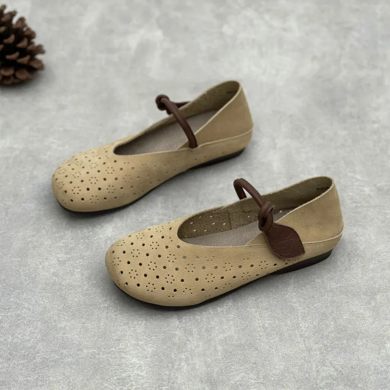 Hollow Mary Jane Flats Ladies Soft Retro Leather Casual Shoes