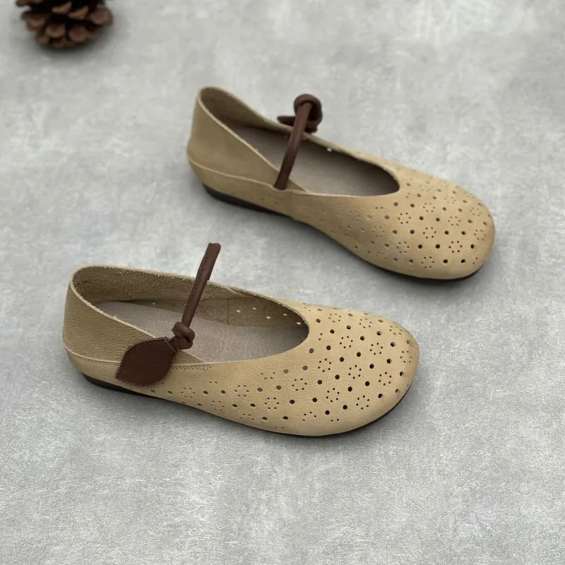 Hollow Mary Jane Flats Ladies Soft Retro Leather Casual Shoes