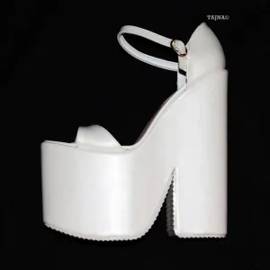 Ivory Peep Toe Ankle Strap Platform 20 cm Wedges