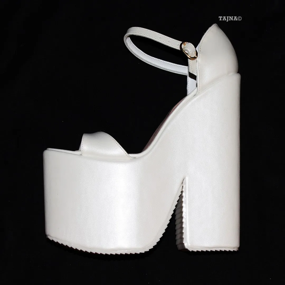 Ivory Peep Toe Ankle Strap Platform 20 cm Wedges