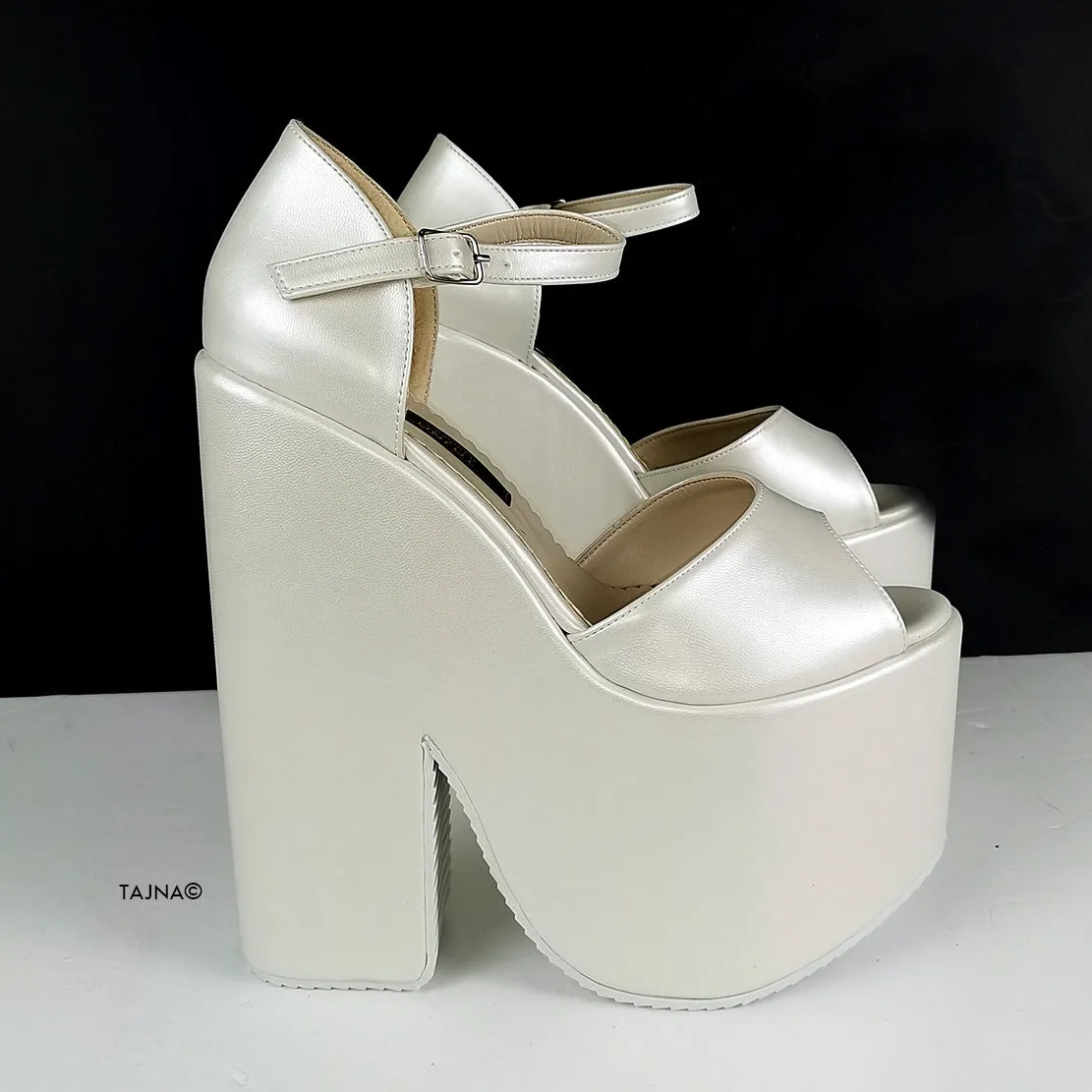 Ivory White Sling Peep Toe Platform Wedges