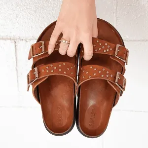 JANE TAN STUDDED SANDALS