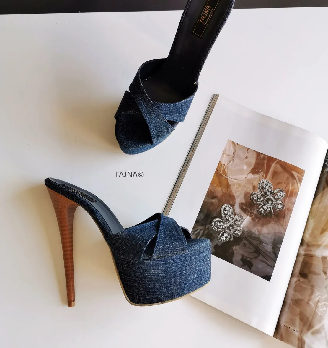 Jean Denim Platform Mules