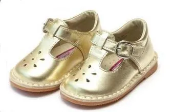 Joy Classic Leather Stitch Down T-Strap Gold Mary Jane
