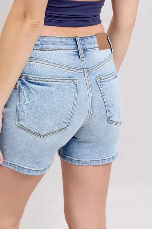 Judy Blue Mid Rise Washed Denim Shorts