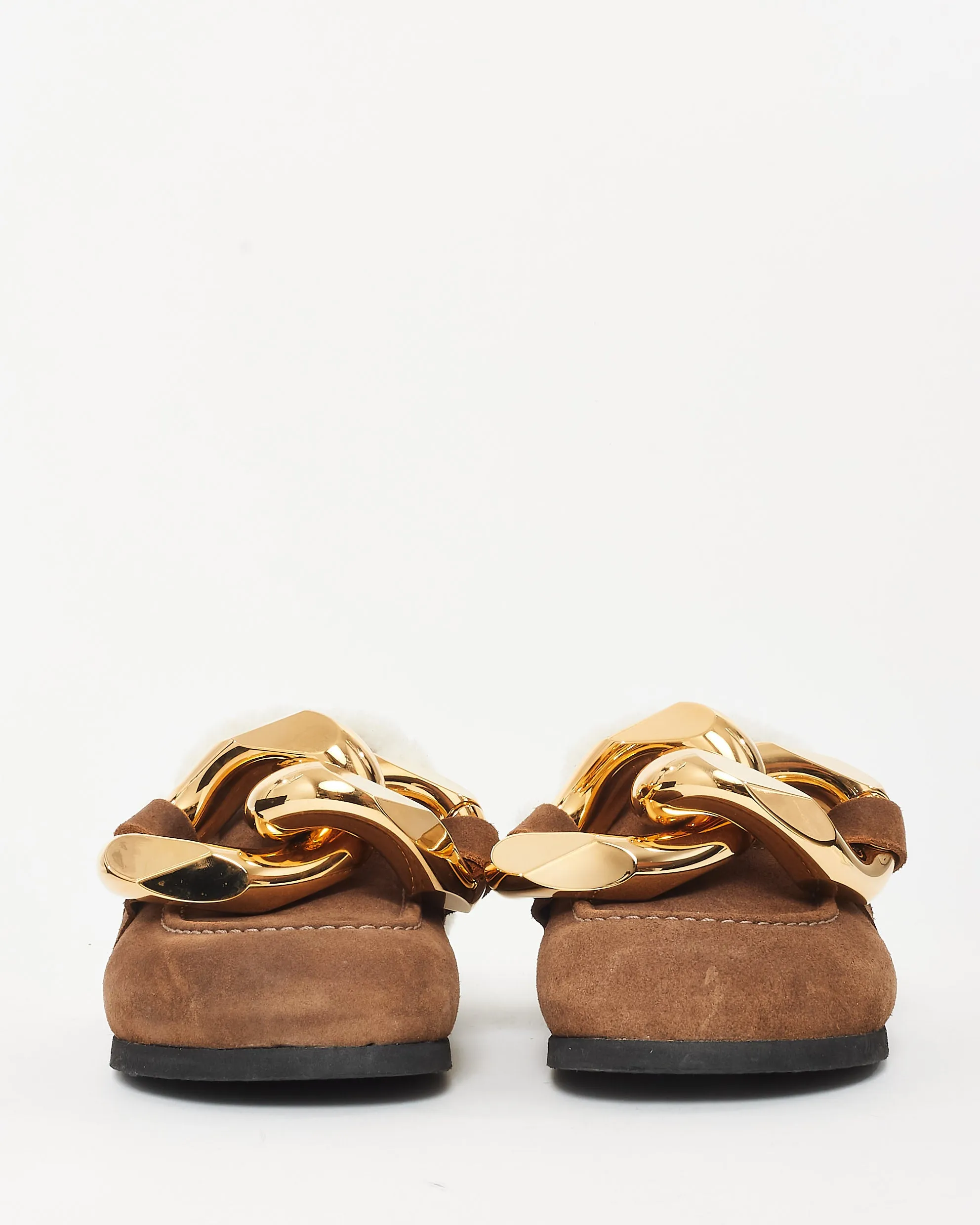 JW Anderson Brown Suede & Shearling Gold Chain Mule - 35