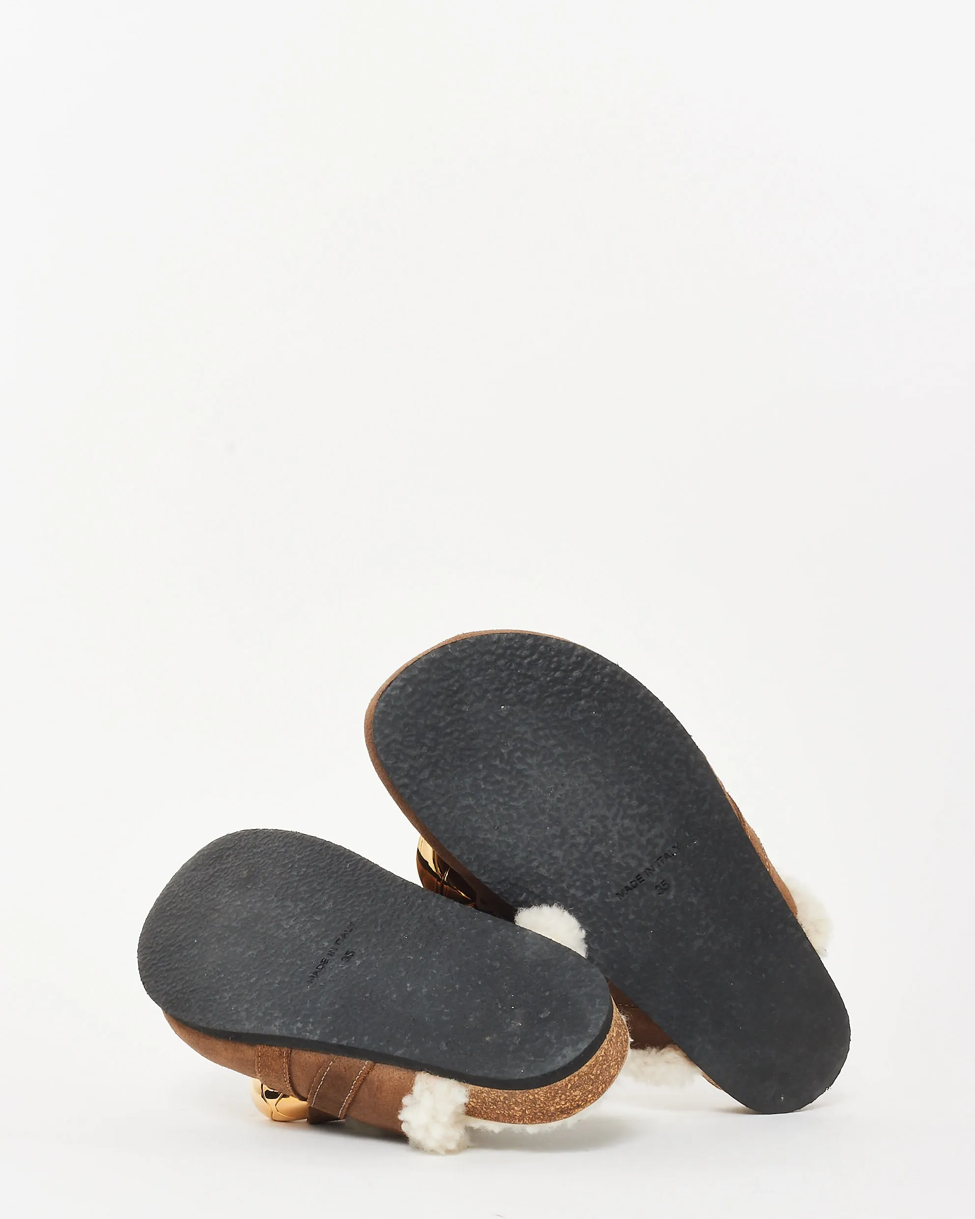 JW Anderson Brown Suede & Shearling Gold Chain Mule - 35