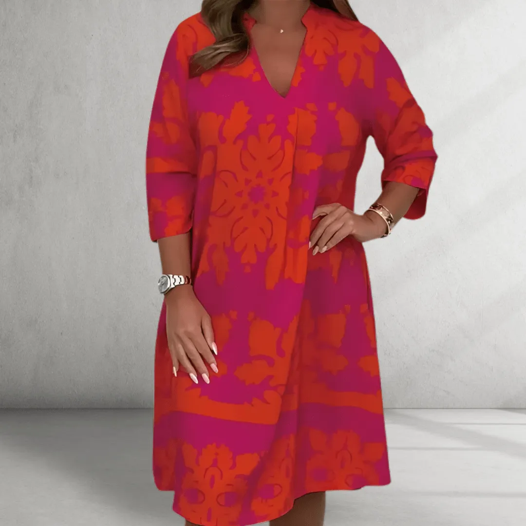 Knee-Length Dress – Bold Floral Print – Relaxed Summer Fit