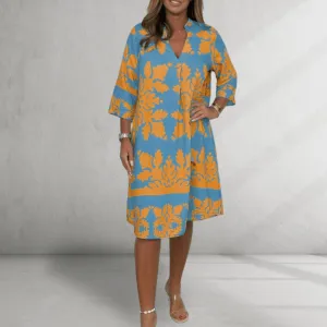 Knee-Length Dress – Bold Floral Print – Relaxed Summer Fit