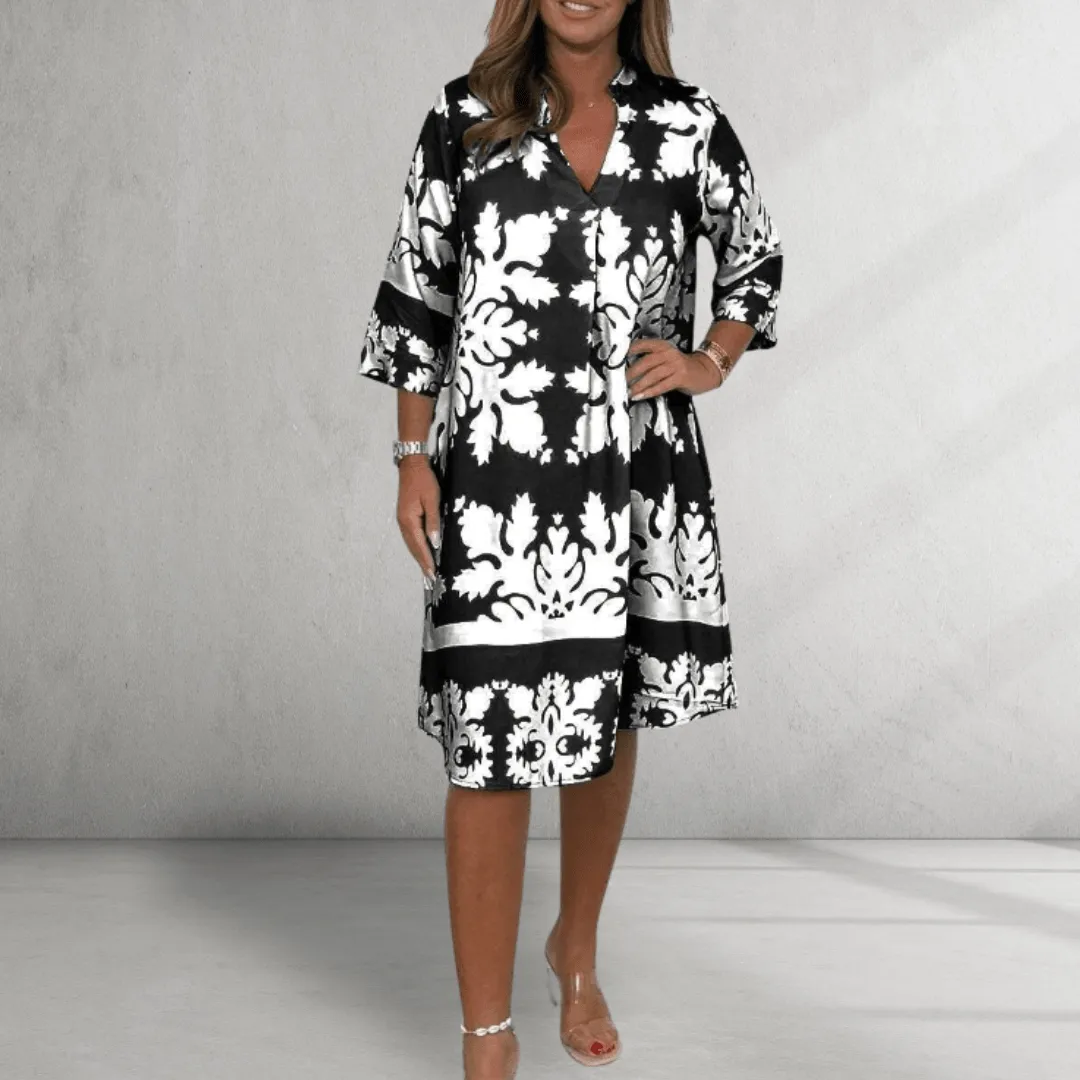 Knee-Length Dress – Bold Floral Print – Relaxed Summer Fit