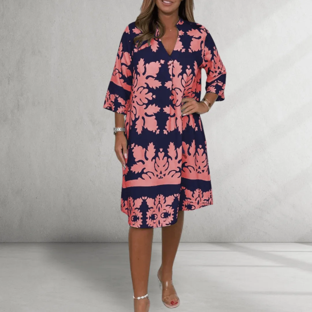 Knee-Length Dress – Bold Floral Print – Relaxed Summer Fit