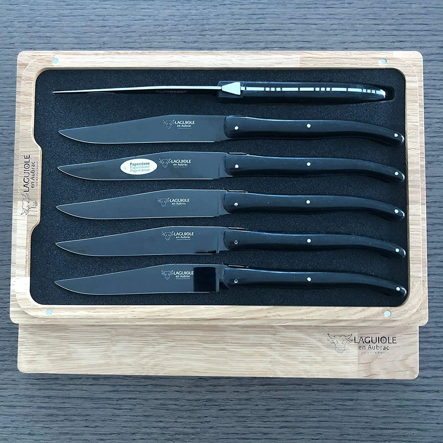 Laguiole en Aubrac Handcrafted 6-Piece Steak Knife Set with Titanium Blades & Paper Stone Handles