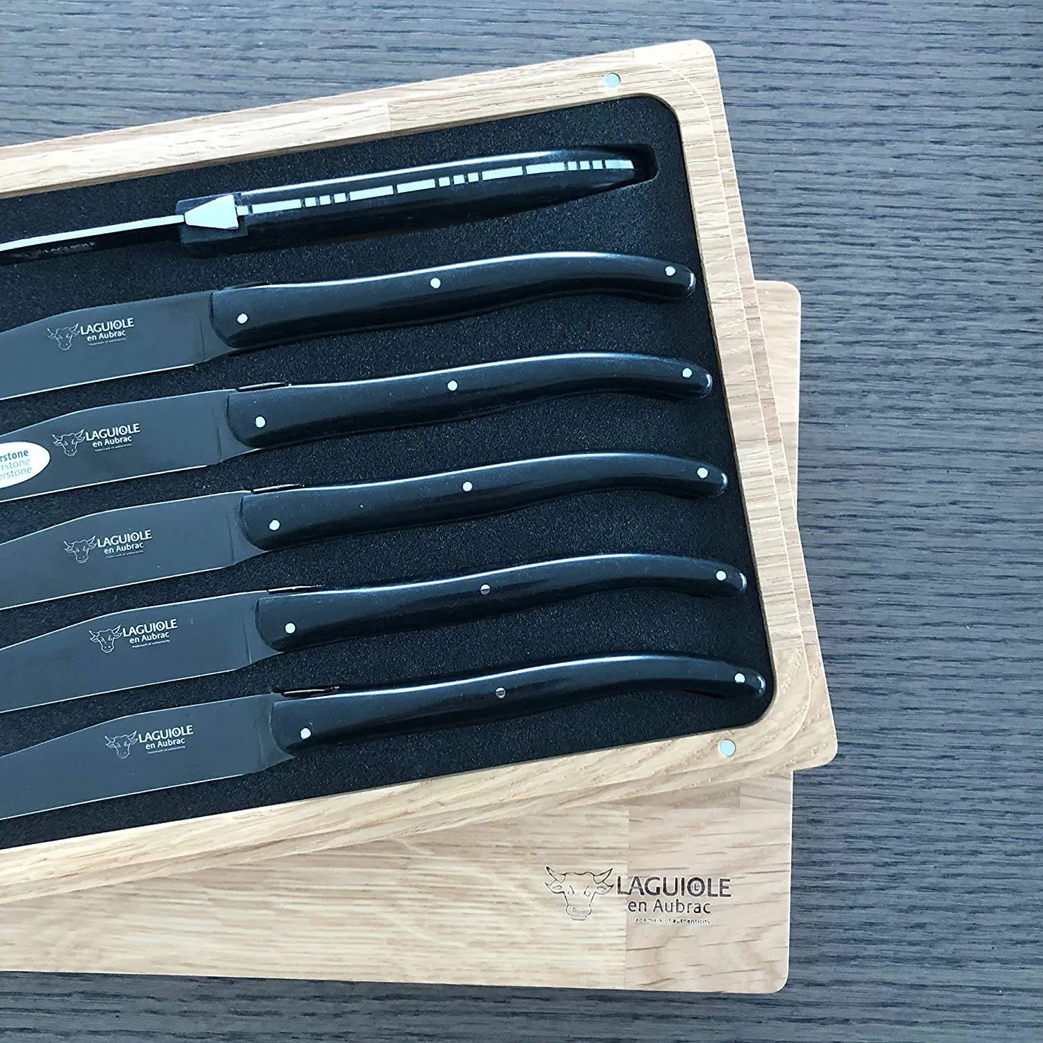 Laguiole en Aubrac Handcrafted 6-Piece Steak Knife Set with Titanium Blades & Paper Stone Handles