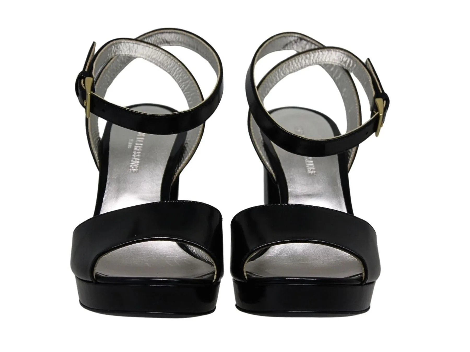 Laura platform sandal in smooth black leather