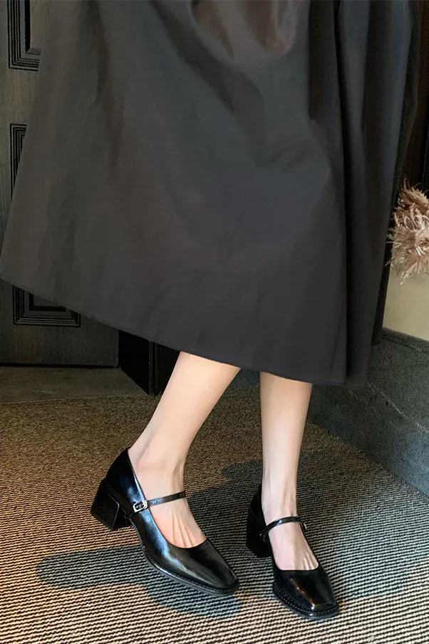 Leather Mary-Jane with Medium Heel