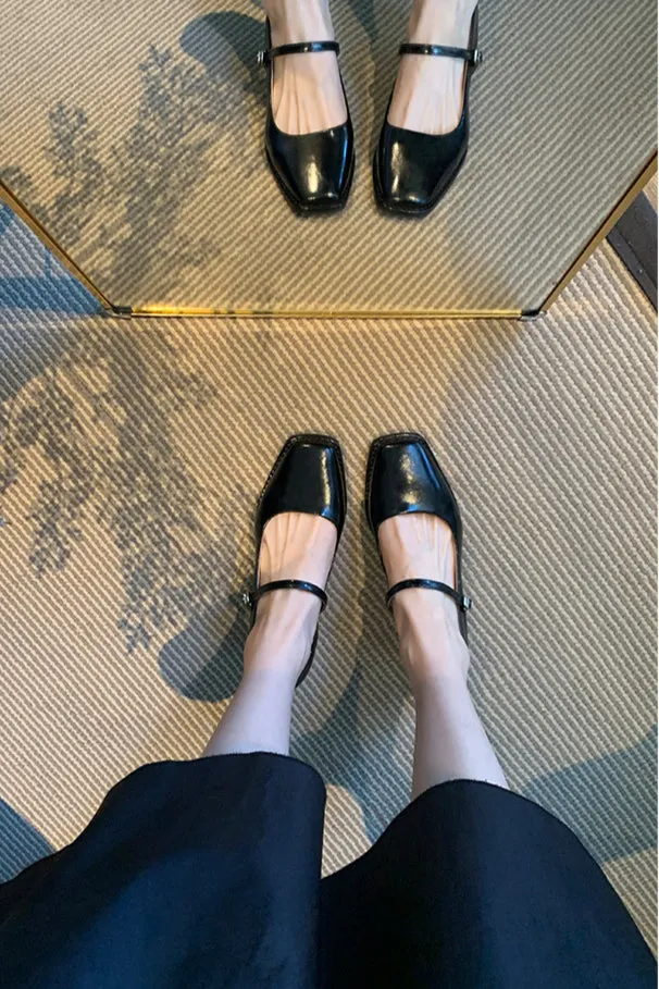 Leather Mary-Jane with Medium Heel
