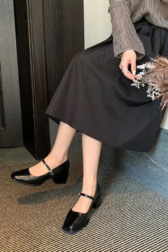Leather Mary-Jane with Medium Heel