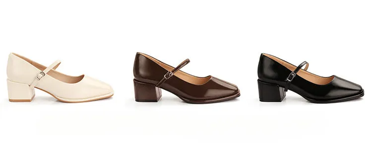 Leather Mary-Jane with Medium Heel