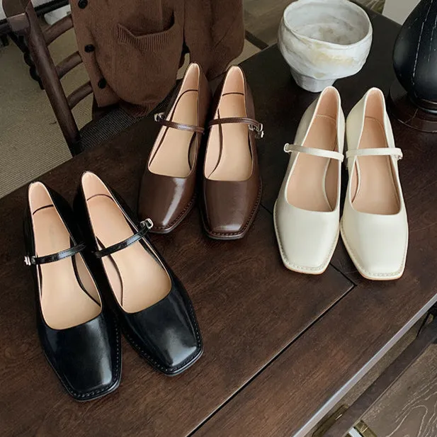 Leather Mary-Jane with Medium Heel