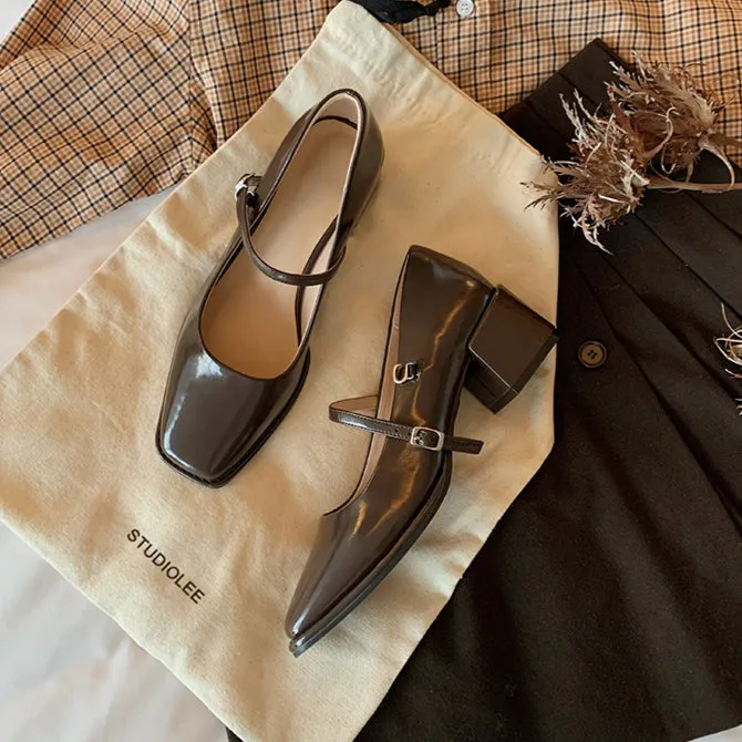 Leather Mary-Jane with Medium Heel