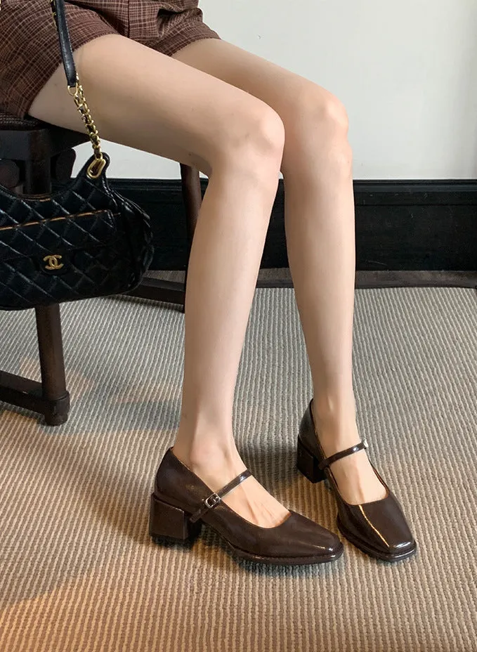 Leather Mary-Jane with Medium Heel