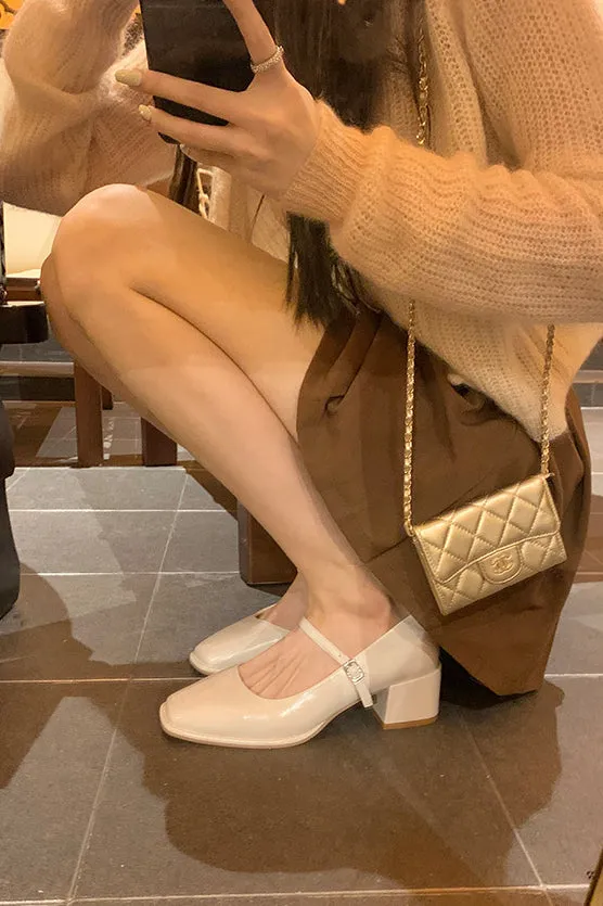Leather Mary-Jane with Medium Heel