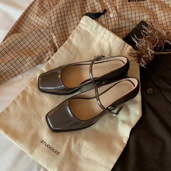 Leather Mary-Jane with Medium Heel