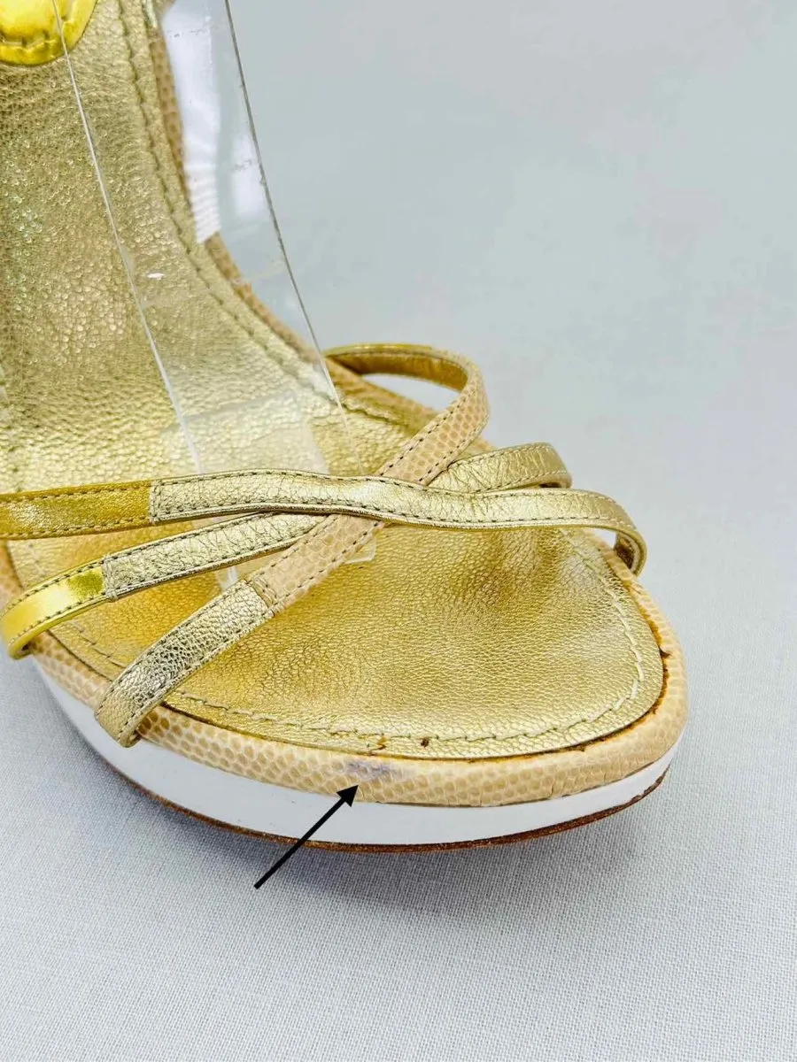 LOUIS VUITTON Gold & White Heeled Sandals 38.5