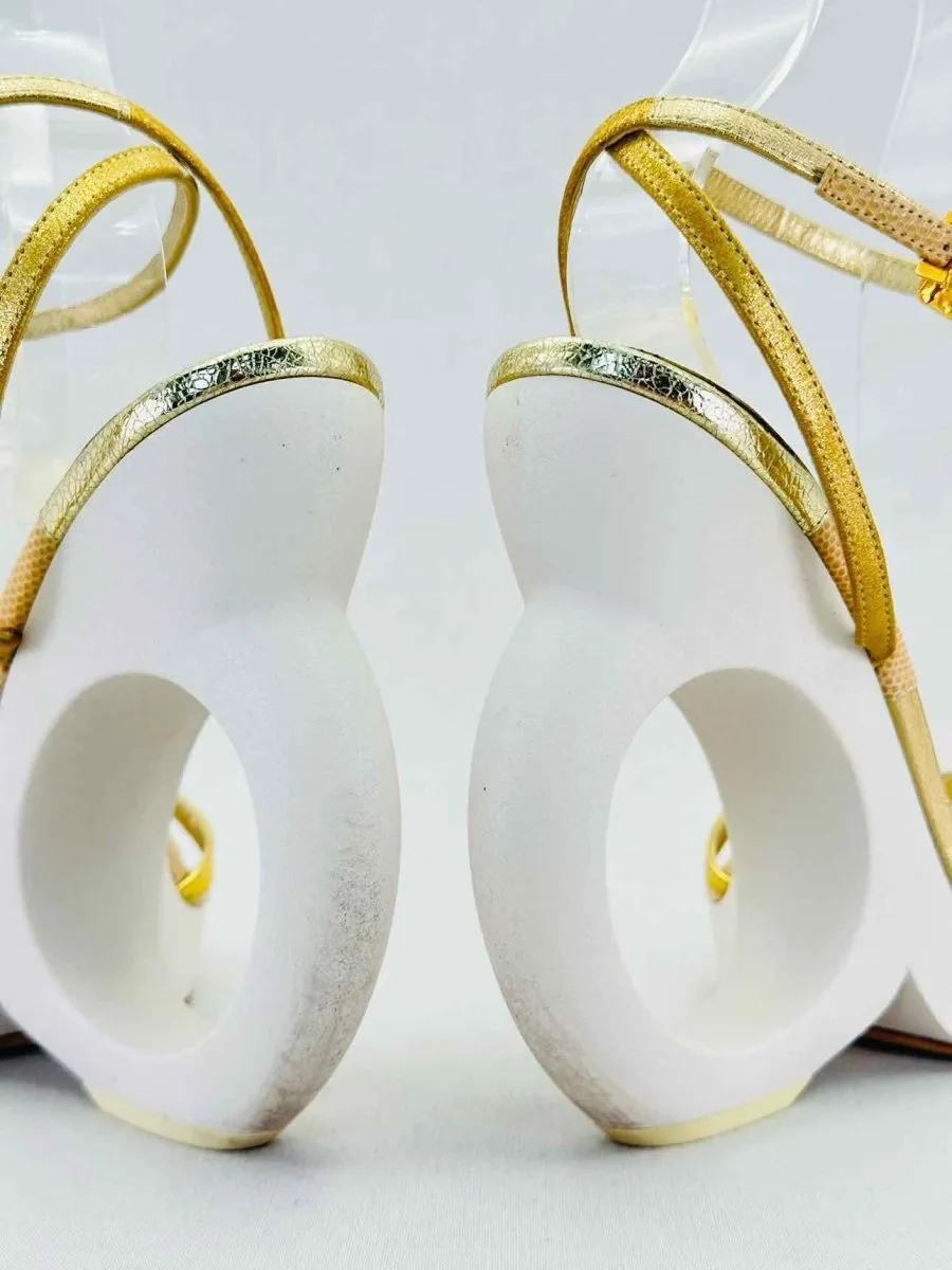 LOUIS VUITTON Gold & White Heeled Sandals 38.5