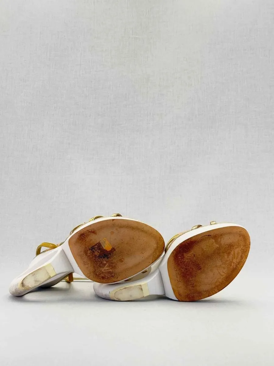 LOUIS VUITTON Gold & White Heeled Sandals 38.5